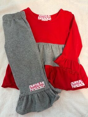 Ruffle Girl Red & Gray Girls Matching Set
